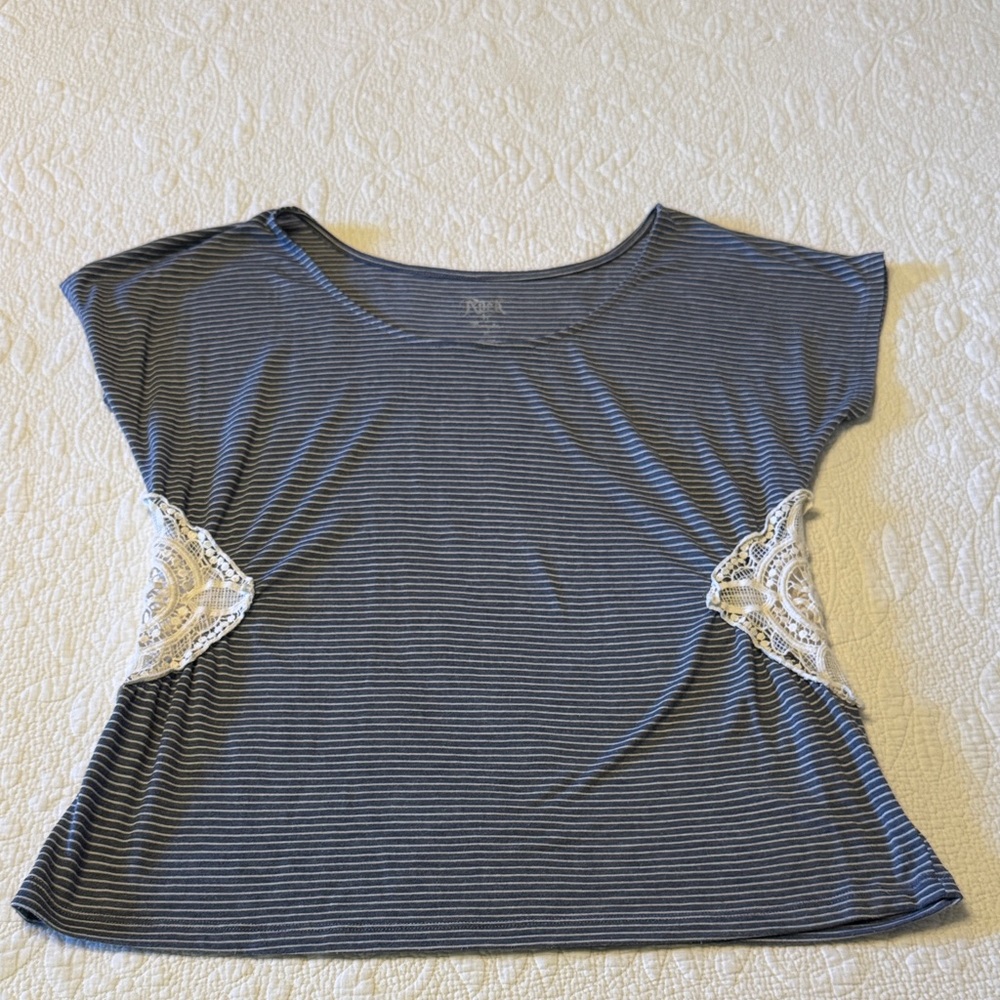 Rock 47 by Wrangler Blue Striped Tee with Lace Details